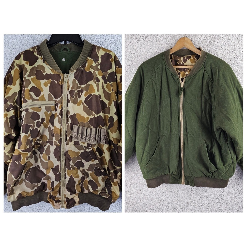 Vintage Mount'n Prairie REVERSIBLE Duck Camo‎ Hunting Jacket Fleece Men's Large